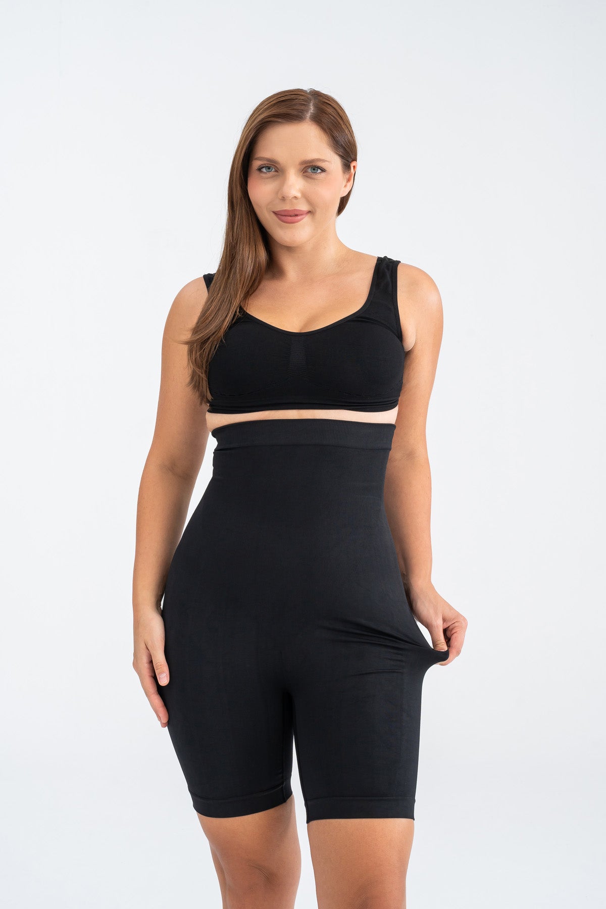 Premium Siyah Üst Bacak Basen Göbek Ve Bel Çevresi Toparlayıcı Kalça Dikleştirici Diz Üstü Korse