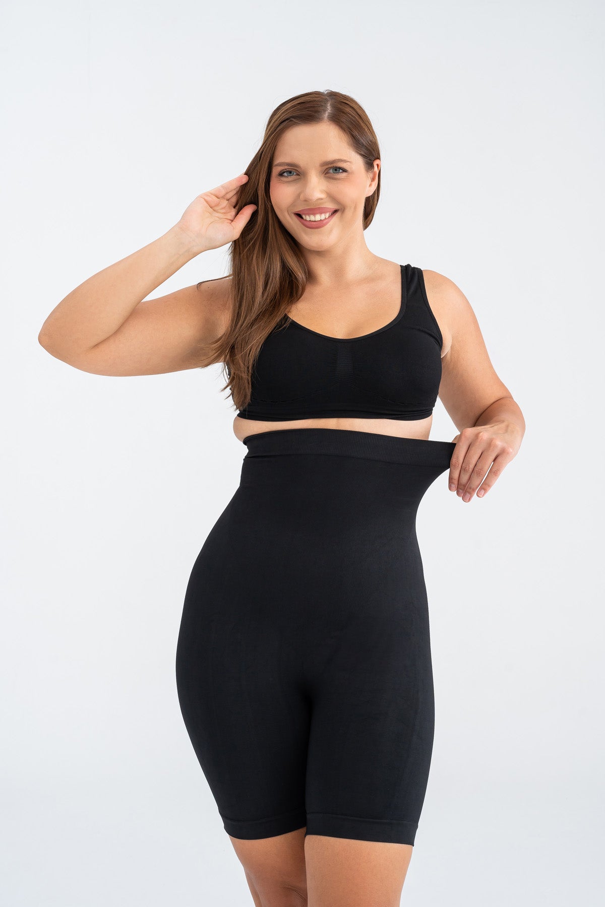 Premium Siyah Üst Bacak Basen Göbek Ve Bel Çevresi Toparlayıcı Kalça Dikleştirici Diz Üstü Korse