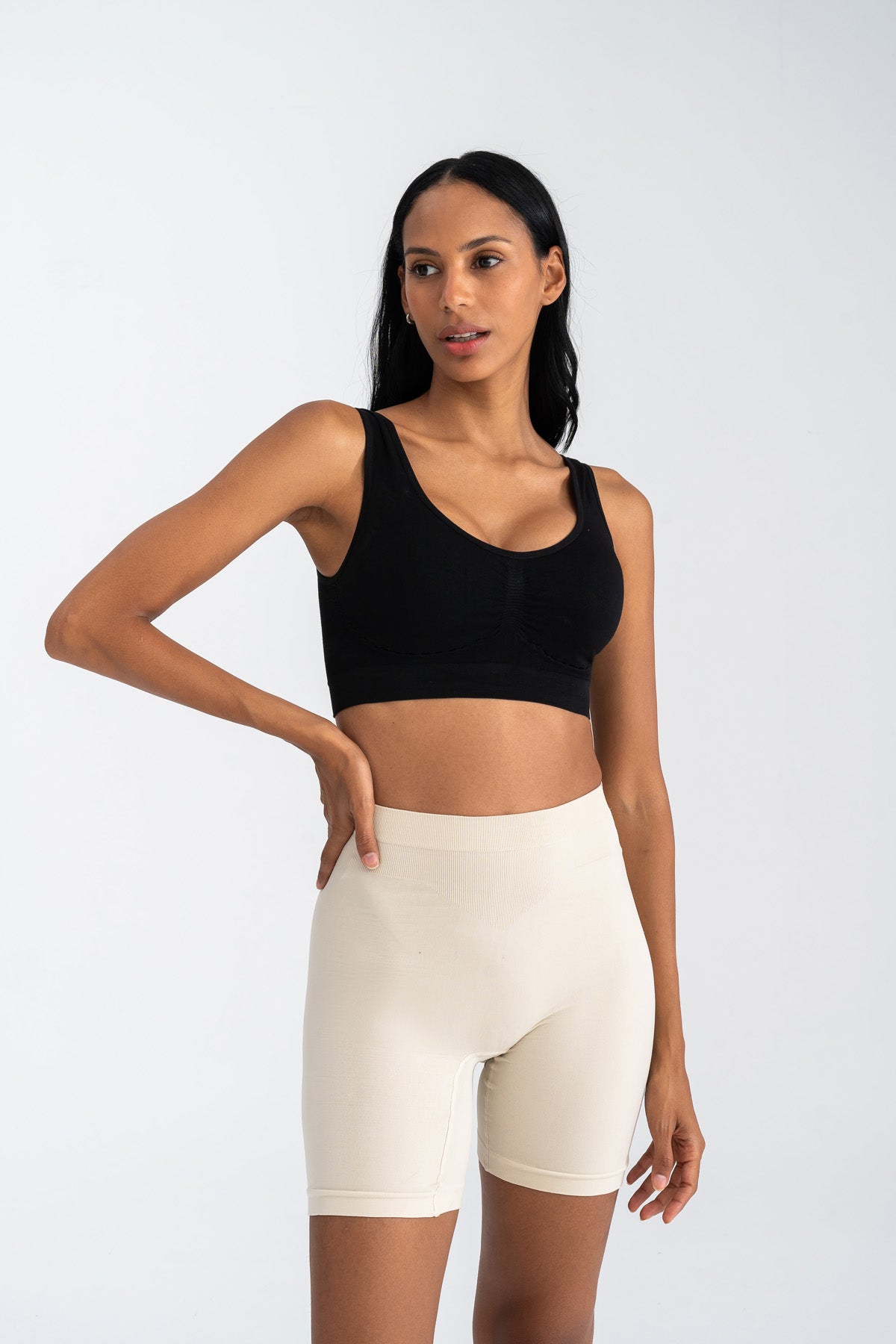 Kadın Ultra Rahat Seamless Yüksek Bel Uzun Paça Boxer Bej