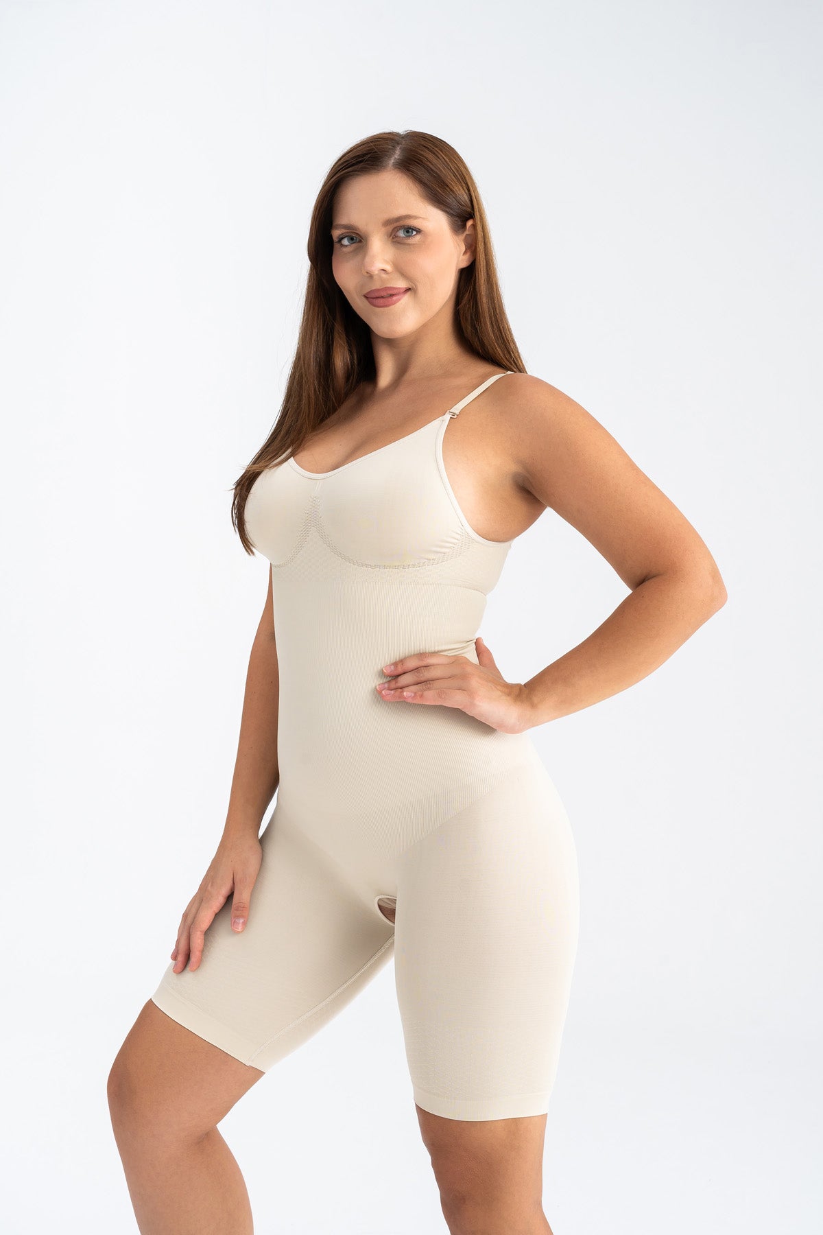 Premium Bej Tüm Göbek Bel Basen Kalça Ve Üst Bacakta Etkili Büstiyerli Askılı Ince Gösteren Sıkılaştırıcı Korse